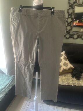 Norma Kamali Olive and White Pinstripe Capris